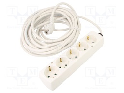 Extension lead; Schuko; Sockets: 5; white; 3x1,5mm2; 10m; 16A