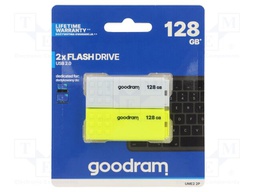 Pendrive; USB 2.0; 128GB; R: 20MB/s; W: 5MB/s; white,yellow; USB A