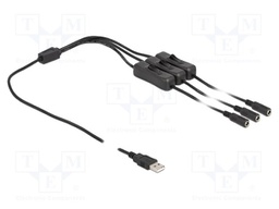 Cable; USB A plug,DC 5,5/2,1 socket x3; straight; black; 1m