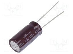 Capacitor: electrolytic; THT; 6.8uF; 450VDC; Ø10x20mm; Pitch: 5mm