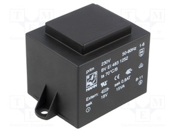 Transformer: encapsulated; 15VA; 230VAC; 18V; 833mA; Mounting: PCB