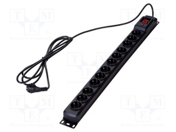 Plug socket strip: protective; Sockets: 12; 250VAC; 10A; black