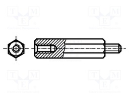 Spacer sleeve; 12mm; Int.thread: M4; Ext.thread: M4; hexagonal