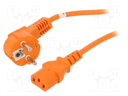 Cable; CEE 7/7 (E/F) plug angled,IEC C13 female; PVC; 2m; orange