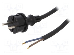 Cable; CEE 7/17 (C) plug,wires; 3m; black; rubber; 2x2,5mm2; 16A