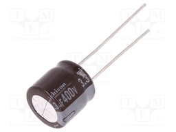 Capacitor: electrolytic; THT; 3.3uF; 400VDC; Ø10x9mm; Pitch: 5mm