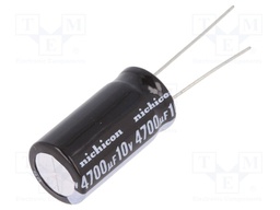 Capacitor: electrolytic; THT; 4700uF; 10VDC; Ø12.5x25mm; Pitch: 5mm