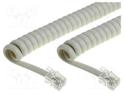 Cable: telephone; coiled,interlaced; RJ9 plug,both sides; ivory