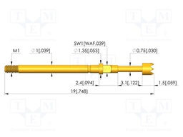 Test needle; Spring compression: 2.4mm; 3mm; 4A; CuBe; gold-plated