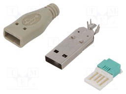 Plug; USB A; male; for cable; without tools; PIN: 4; straight; grey