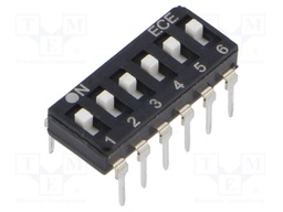 Switch: DIP-SWITCH; Poles number: 6; OFF-ON; 0.025A/24VDC; Pos: 2/6