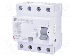 RCD breaker; Inom: 25A; Ires: 300mA; Poles: 4; 230V,400V; IP20; EFI