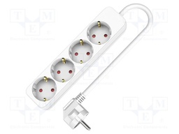 Extension lead; 3x1.5mm2; Schuko; Sockets: 4; PVC; white; 1.5m; 16A