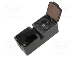 Connector: AC supply; socket; 2P+PE; 250VAC; 16A; brown; wall mount