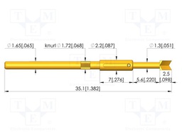 Test needle; Spring compression: 4mm; 5mm; 5A; steel; gold-plated