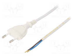 Cable; CEE 7/16 (C) plug,wires; 2m; white; PVC; 2x0,75mm2; 2.5A