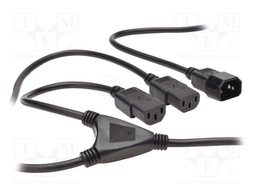 Cable; IEC C13 female x2,IEC C14 male; 1.7m; black; 10A; 250V