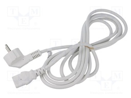 Cable; CEE 7/7 (E/F) plug angled,IEC C13 female; PVC; 3m; white