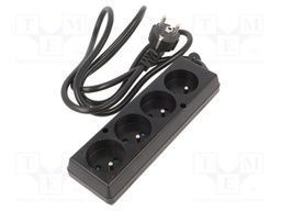 Extension lead; Sockets: 4; black; 3x1,5mm2; 1.5m; 16A