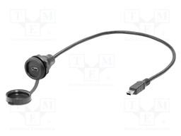 Cable; with flap; USB A mini socket,USB A mini plug; 0.3m; black