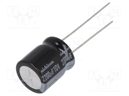 Capacitor: electrolytic; THT; 2200uF; 10VDC; Ø12.5x15mm; Pitch: 5mm
