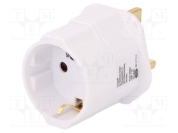 Transition: adapter; Layout: 2P+PE; Type: UK; white; 250VAC; 13A