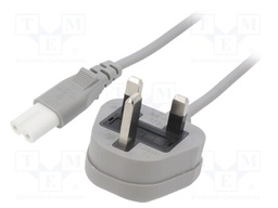 Cable; 2x0.75mm2; BS 1363 (G) plug,IEC C7 female; PVC; 1m; grey