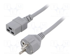 Cable; 3x1.5mm2; CEE 7/7 (E/F) plug,IEC C19 female; PVC; 5m; grey