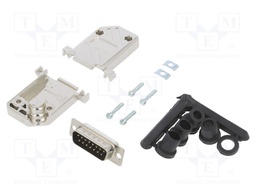 D-Sub; PIN: 15; plug; male; soldering; for cable; black