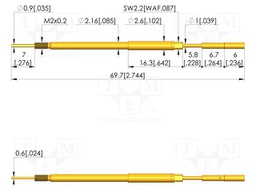 Test needle; Spring compression: 5mm; 5.5mm; 8A; steel; Ø: 1.8mm