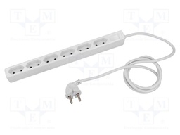 Extension lead; 2x1mm2; Sockets: 6; PVC; white; 1.4m; 16A