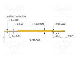 Test needle; Spring compression: 5mm; 6.3mm; 3A; CuBe; gold-plated