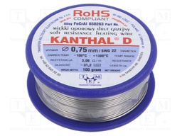 Resistance wire; 3.06Ω/m; -100÷1300°C; 0.1kg; Øout: 0.75mm; FeCrAl