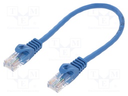 Patch cord; U/UTP; 5e; stranded; CCA; PVC; blue; 0.25m; 26AWG