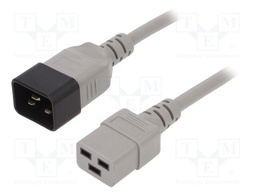 Cable; 3x1.5mm2; IEC C19 female,IEC C20 male; PVC; 1.8m; grey; 16A
