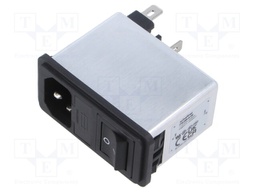 Filtered IEC Power Entry Module, IEC C14, General Purpose, 6 A, 250 VAC, 2-Pole Switch