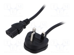 Cable; 3x1mm2; BS 1363 (G) plug,IEC C13 female; PVC; 1m; black; 3A