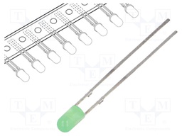 LED; 3mm; green; 10÷15mcd; 30°; Front: convex; without flange