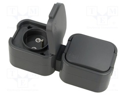 Connector: AC supply; socket; 2P+PE; 250VAC; 16A; grey; wall mount