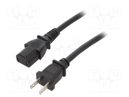 Cable; IEC C17 female,NEMA 1-15 (B) plug; 2.5m; black; PVC; 10A