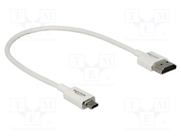 Cable; HDMI plug,micro HDMI plug; Len: 0.25m; white; 36AWG; metal