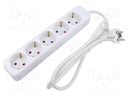 Extension lead; 3x1mm2; Schuko; Sockets: 5; rubber; white; 1.5m; 10A
