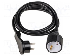Extension lead; 3G1.5mm2; Sockets: 1; PVC; black; 2m; 16A; Type: flat