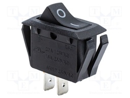 ROCKER; SPST-NO; Pos: 2; OFF-ON; 16A/250VAC; black; none; Body: black
