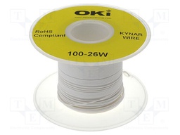 Wire; solid; OFC; 26AWG; white; kynar 460 (PVDF); 300V; 100m
