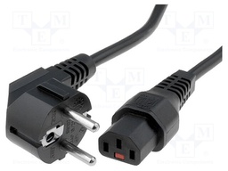 Cable; CEE 7/7 (E/F) plug angled,IEC C13 female; 5m; black; PVC