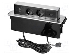 Plug socket strip: furniture; 3680W; black-silver; 230VAC