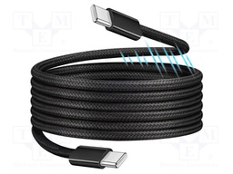 Cable; USB 2.0; USB C plug,both sides; 1m; black; 480Mbps; textile