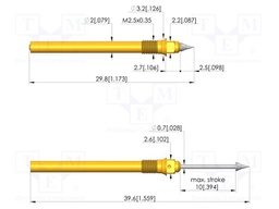 Test needle; Spring compression: 6mm; 10mm; 2A; steel; Ø: 1.5mm