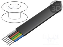 Wire; 6x26AWG; stranded; CCA; black; 100m; Shape: flat